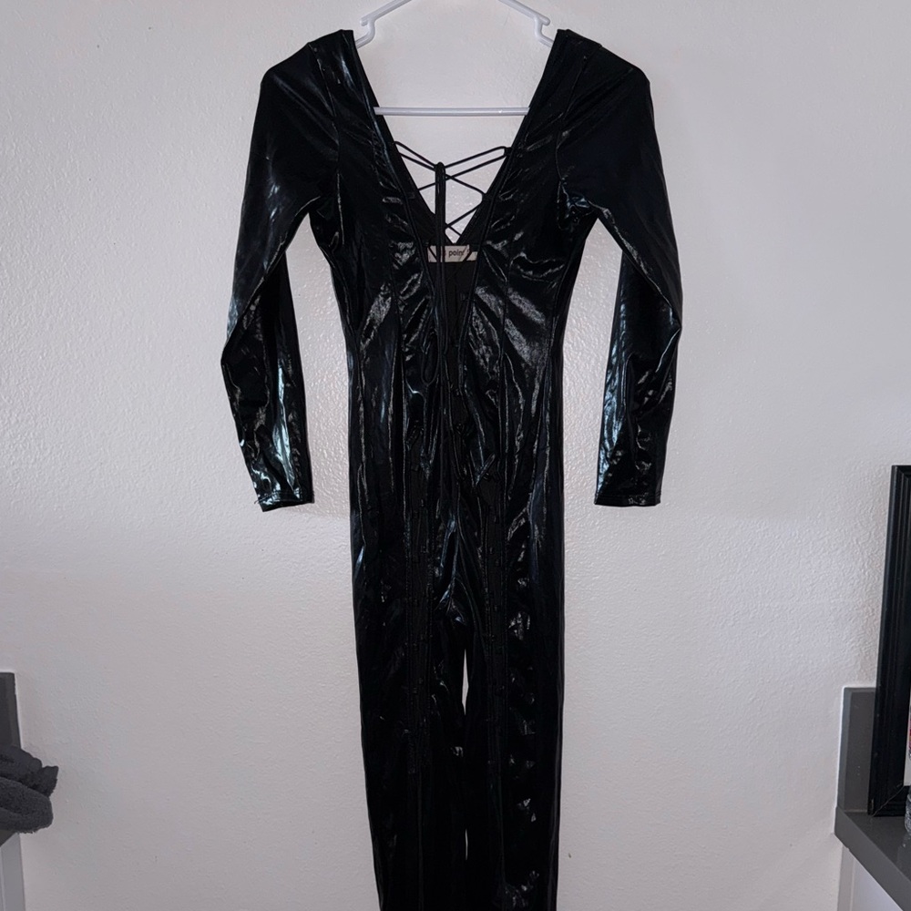 36 Point 5 Black Shiny Junpsuit